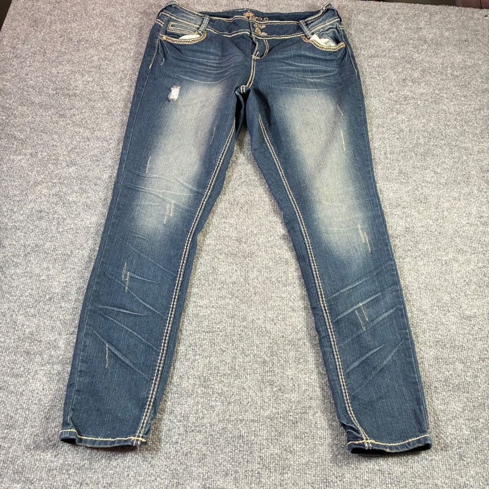 Almost Famous Skinny Jeans Womens 14 Blue Embellished Y2K Denim